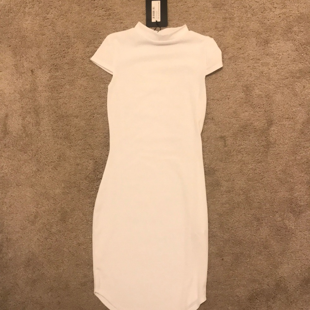 White High neck ribbed bodycon dress, NWT